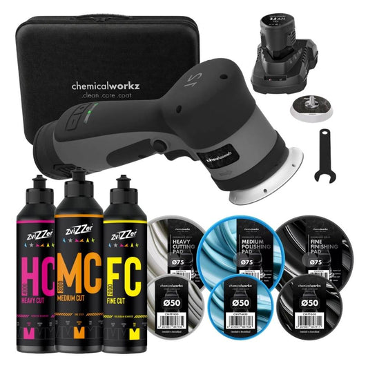 ChemicalWorkz DA12 Poliermaschine + ZviZZer SET mit Polituren und Pads