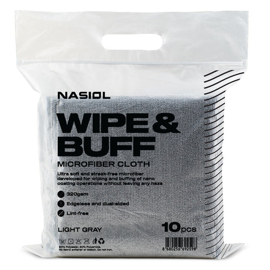 Nasiol - Wipe&Buff Microfiber Cloth 10pcs. Light Gray - Poliertuch Hellgrau 40x40cm 320GSM 10Stk.