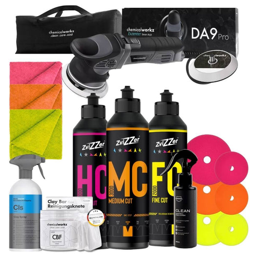 ZviZZer - 3-Stufen Politur-Set mit Exzenter Poliermaschine DA9 Pro